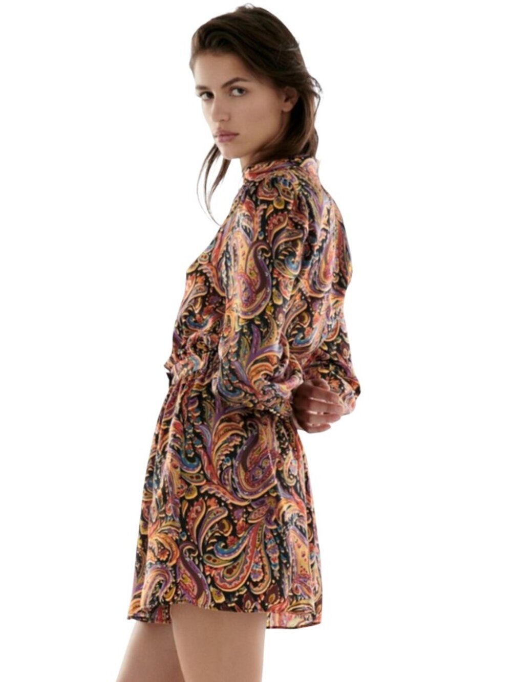 ZARA PAISLEY MINI BOHO DRESS LONG SLEEVE ETHEREAL BADDIE S